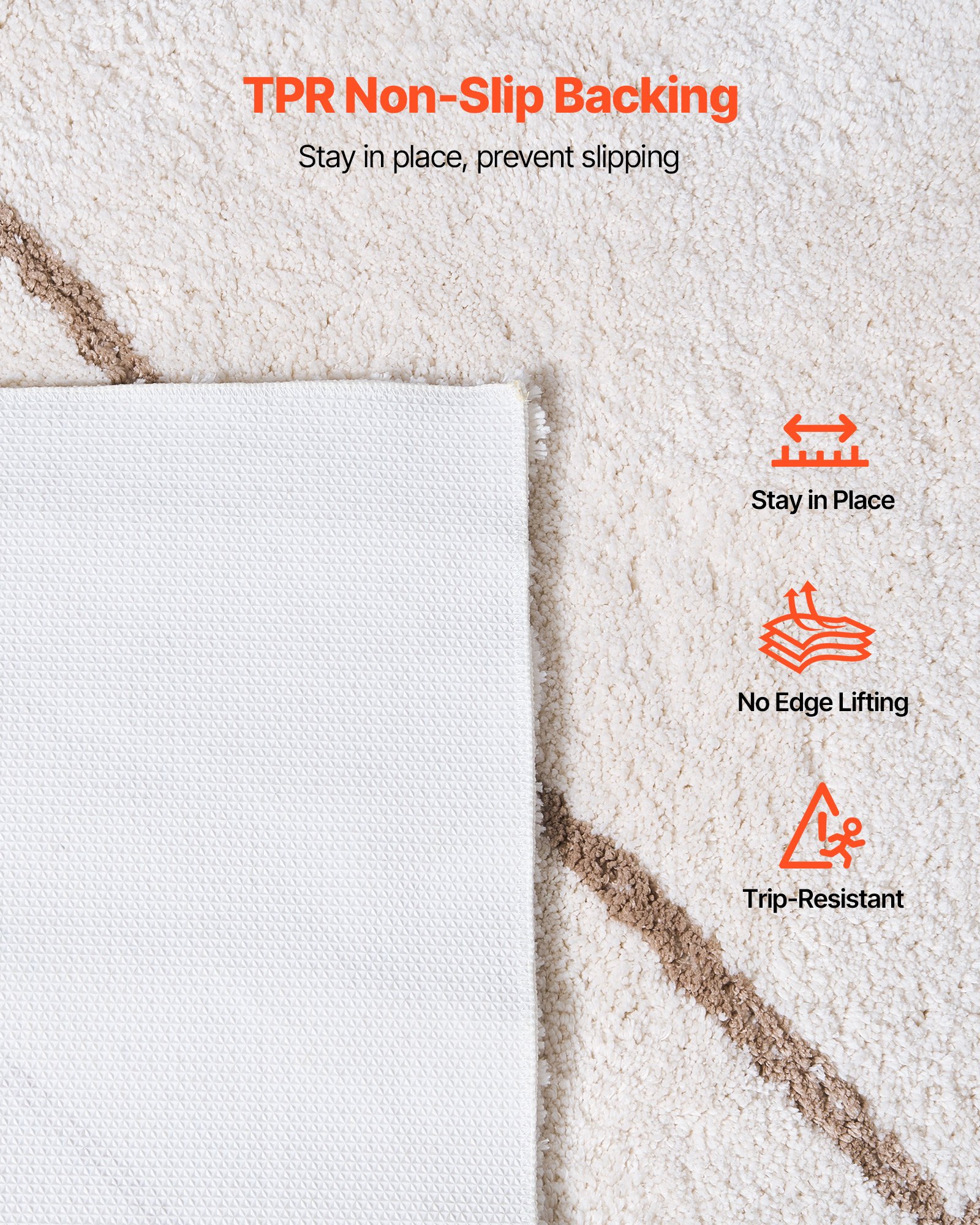 VEVOR Indoor Plush Area Rugs, 2.44 x 3.05m Plush Carpet, Area Rugs Furry with Long Plushs Pile, Thick & Durable High-Pile Rug for High-Traffic Areas, Bedroom, Non-Shedding & Non-Slip Backing, Beige