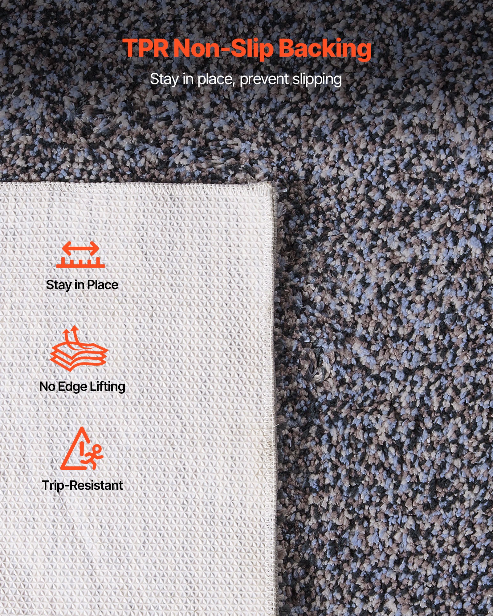 VEVOR Indoor Plush Area Rugs, 2.44 x 3.05m Plush Carpet, Area Rugs Furry with Long Plushs Pile, Thick & Durable High-Pile Rug for High-Traffic Areas, Non-Shedding & Non-Slip Backing, Blue-Gray