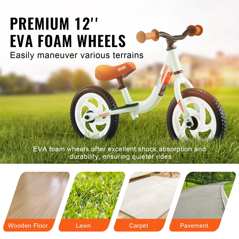 VEVOR Toddler Balance Bike, Lightweight Aluminum Alloy Balance Bicycle for Kids, with Adjustable Seat & Handlebar, 12" EVA Foam Tires, No Pedal Kids Bicycle Gift for 1-5 Years Boys Girls, 55LBS Suppor