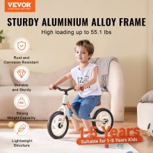 VEVOR Toddler Balance Bike, Lightweight Aluminum Alloy Balance Bicycle for Kids, with Adjustable Seat & Handlebar, 12" EVA Foam Tires, No Pedal Kids Bicycle Gift for 1-5 Years Boys Girls, 55LBS Suppor