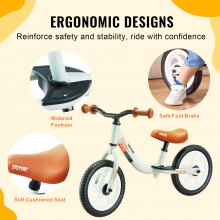 VEVOR Toddler Balance Bike, Lightweight Aluminum Alloy Balance Bicycle for Kids, with Adjustable Seat & Handlebar, 12" EVA Foam Tires, No Pedal Kids Bicycle Gift for 1-5 Years Boys Girls, 55LBS Suppor