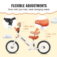 VEVOR Toddler Balance Bike, Carbon Steel Balance Bicycle for Kids with Adjustable Seat & Handlebar, 12" EVA Foam Tires, No Pedal Balance Bicycle Gift for 1-5 Years Boys Girls, 55LBS Support