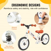 VEVOR Toddler Balance Bike, Carbon Steel Balance Bicycle for Kids with Adjustable Seat & Handlebar, 12" EVA Foam Tires, No Pedal Balance Bicycle Gift for 1-5 Years Boys Girls, 55LBS Support