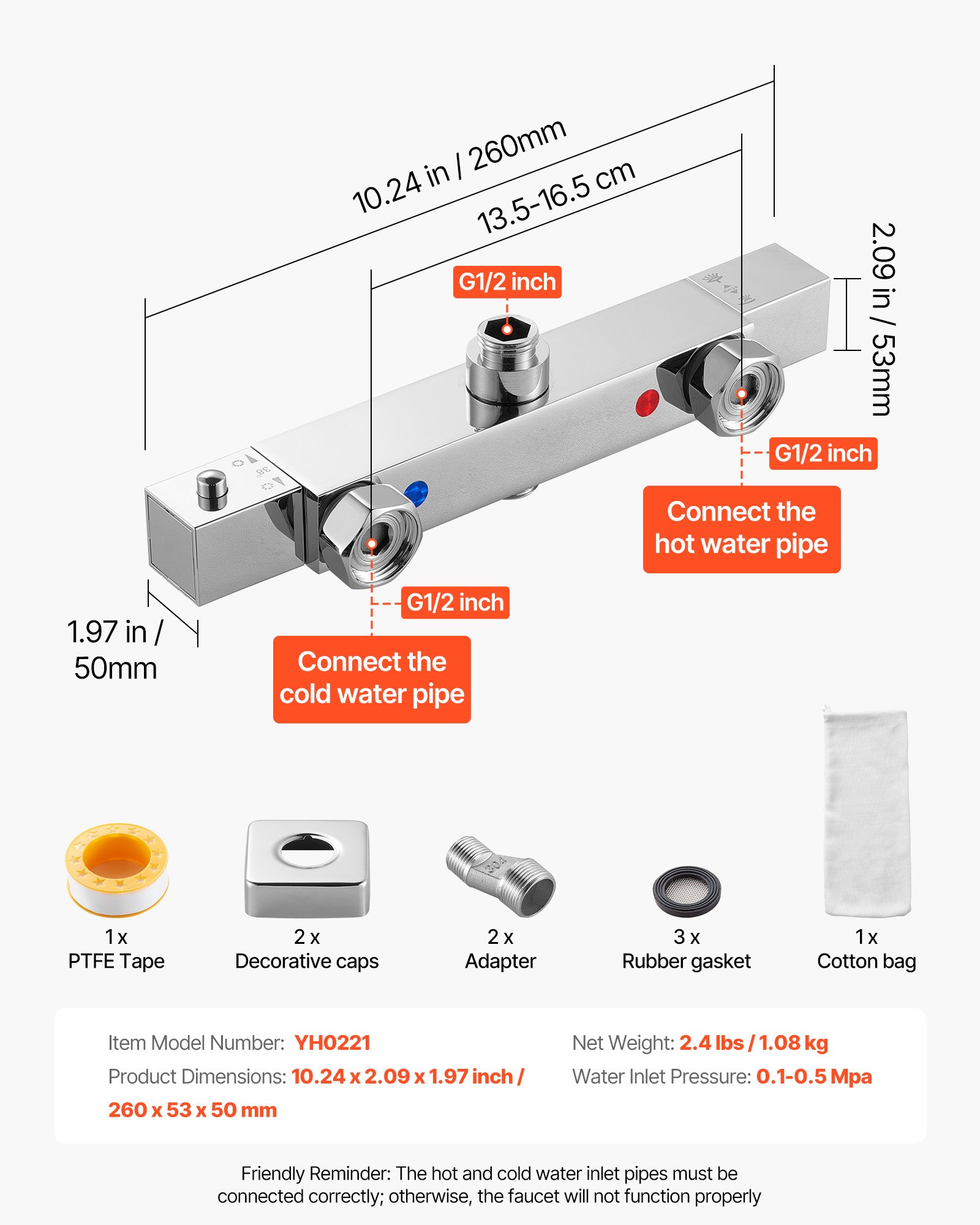 VEVOR Thermostatic Shower Faucet Valve, 38℃ Secure Lock Thermostatic Shower Faucet Valve, Hot Cold Water Showering Faucets Temperature Control Valves for Bathroom, RV, Hotel, Two Holes & Chrome Silver