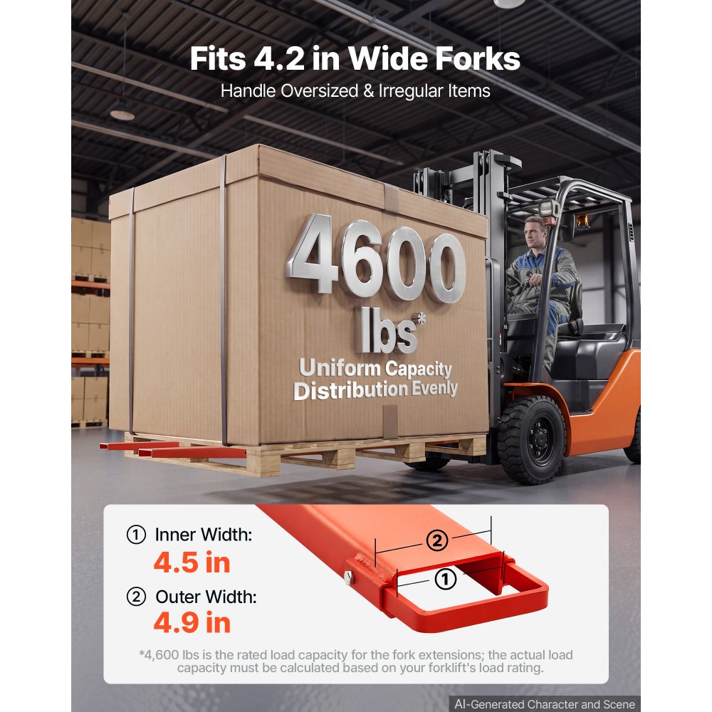 VEVOR Forklift Extensions 2440 x 115 mm, Retaining Loop and Bottom Lock, for Forklifts and Forklift Trucks, Heavy-Duty Industrial Pallet Fork Attachments, Extended Load Handling, Orange, 1 Pair