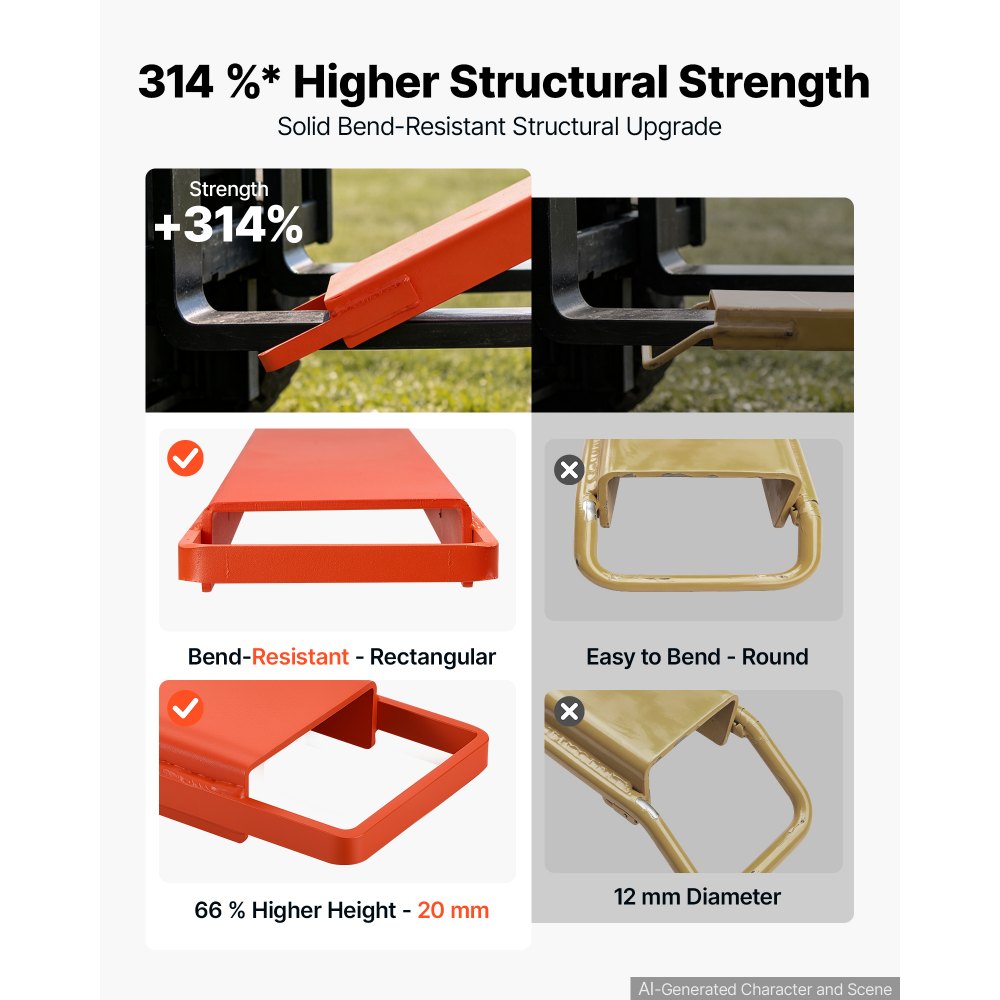 VEVOR Forklift Extensions 2440 x 165 mm, Retaining Loop and Bottom Lock, for Forklifts and Forklift Trucks, Heavy-Duty Industrial Pallet Fork Attachments, Extended Load Handling, Orange, 1 Pair