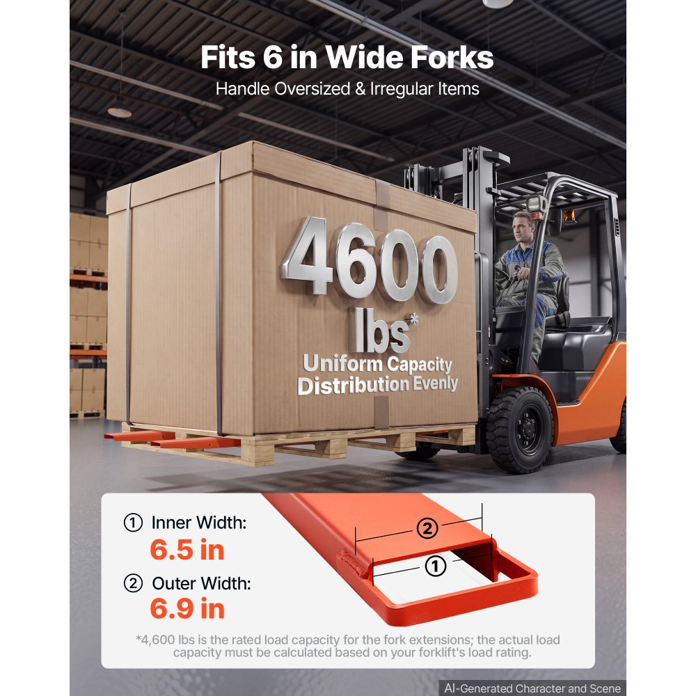VEVOR Forklift Extensions 2440 x 165 mm, Retaining Loop and Bottom Lock, for Forklifts and Forklift Trucks, Heavy-Duty Industrial Pallet Fork Attachments, Extended Load Handling, Orange, 1 Pair