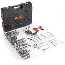 VEVOR Mechanics Tool Set and Socket Set, 1/4" 3/8" 1/2" Drive Deep and Standard Sockets, 205 Pcs SAE and Metric Mechanic Tool Kit with Bits, Combination Wrench, Hex Wrenches, Accessories, Storage Case