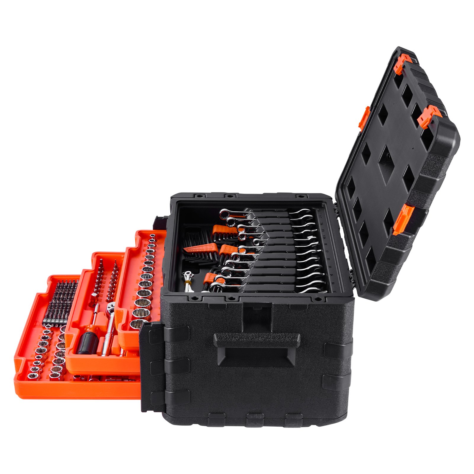 VEVOR Mechanics Tool Set and Socket Set, 450 Pcs, 6.4, 9.5 and 12.7 mm Drive Deep and Standard Sockets, SAE Metric Mechanic Tool Kit with Bits, Wrenches, Accessories, Storage Case with Orange Drawer