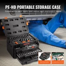 VEVOR Mechanics Tool Set and Socket Set, 1/4" 3/8" 1/2" Drive Deep and Standard Sockets, 450 Pcs SAE and Metric Mechanic Tool Kit with Bits, Hex Wrenches, Combination Wrench, Accessories, Storage Case