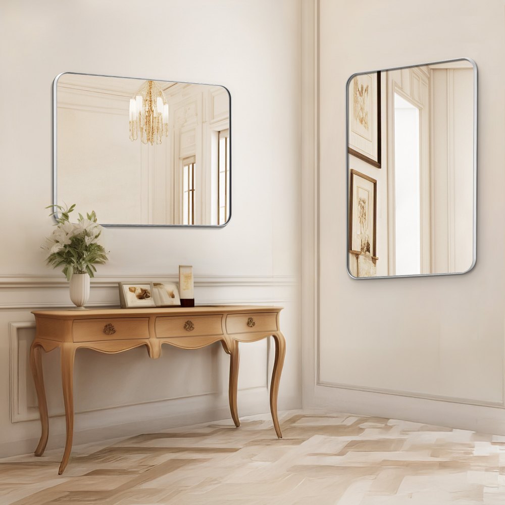 VEVOR Wall Mounted Makeup Mirror, 0.15" Thick, 22" x 30" Mirror with Aluminium Alloy Frame & Explosion-Proof Film, Scratch-Resistant Mirror with Z-Shaped Bracket, Fit for Bathroom/Bedroom/Living Room