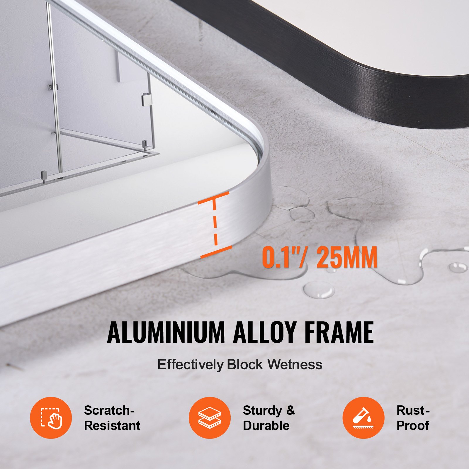 VEVOR Wall Mounted Makeup Mirror, 0.15" Thick, 22" x 30" Mirror with Aluminium Alloy Frame & Explosion-Proof Film, Scratch-Resistant Mirror with Z-Shaped Bracket, Fit for Bathroom/Bedroom/Living Room