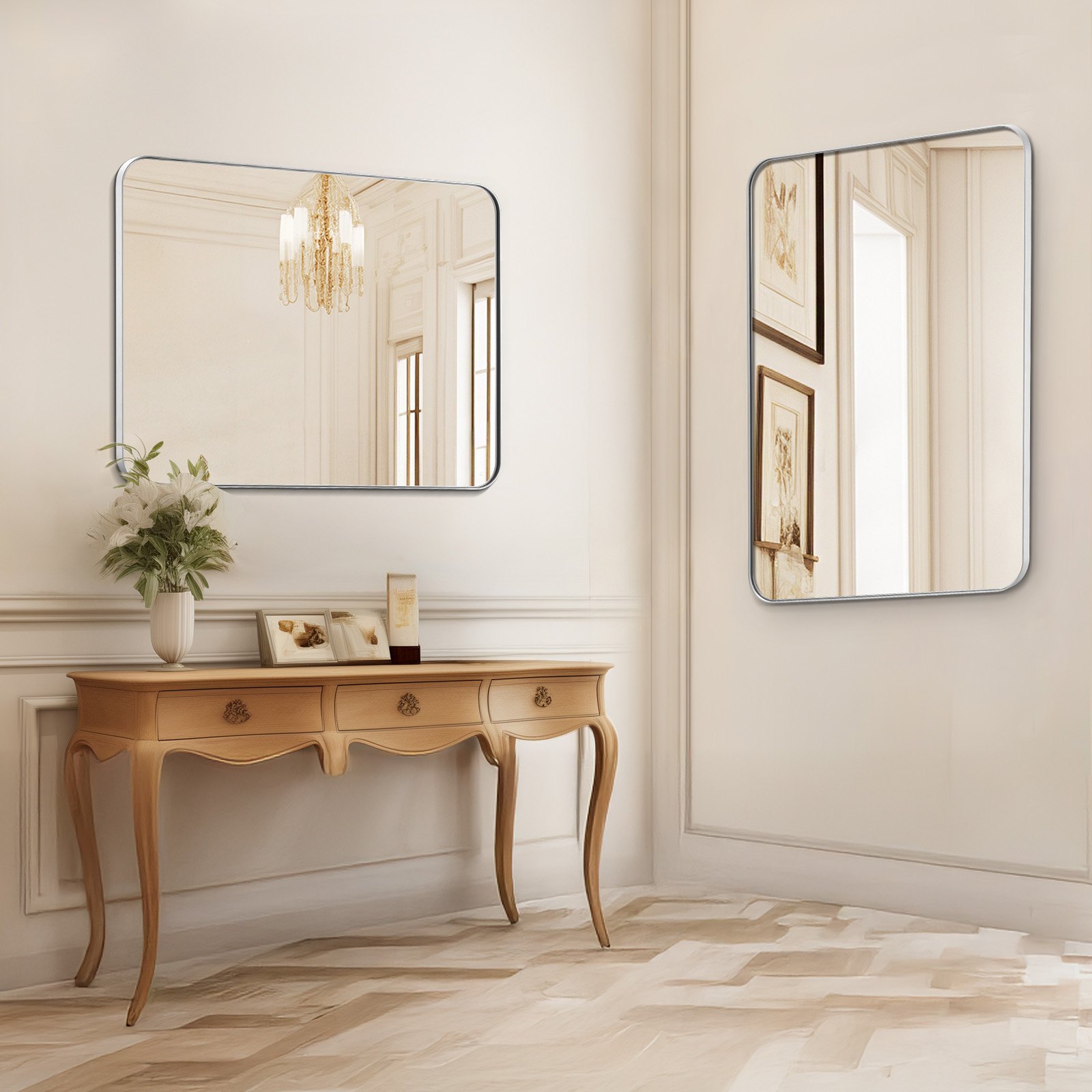 VEVOR Wall Mounted Makeup Mirror, 0.15" Thick, 22" x 30" Mirror with Aluminium Alloy Frame & Explosion-Proof Film, Scratch-Resistant Mirror with Z-Shaped Bracket, Fit for Bathroom/Bedroom/Living Room