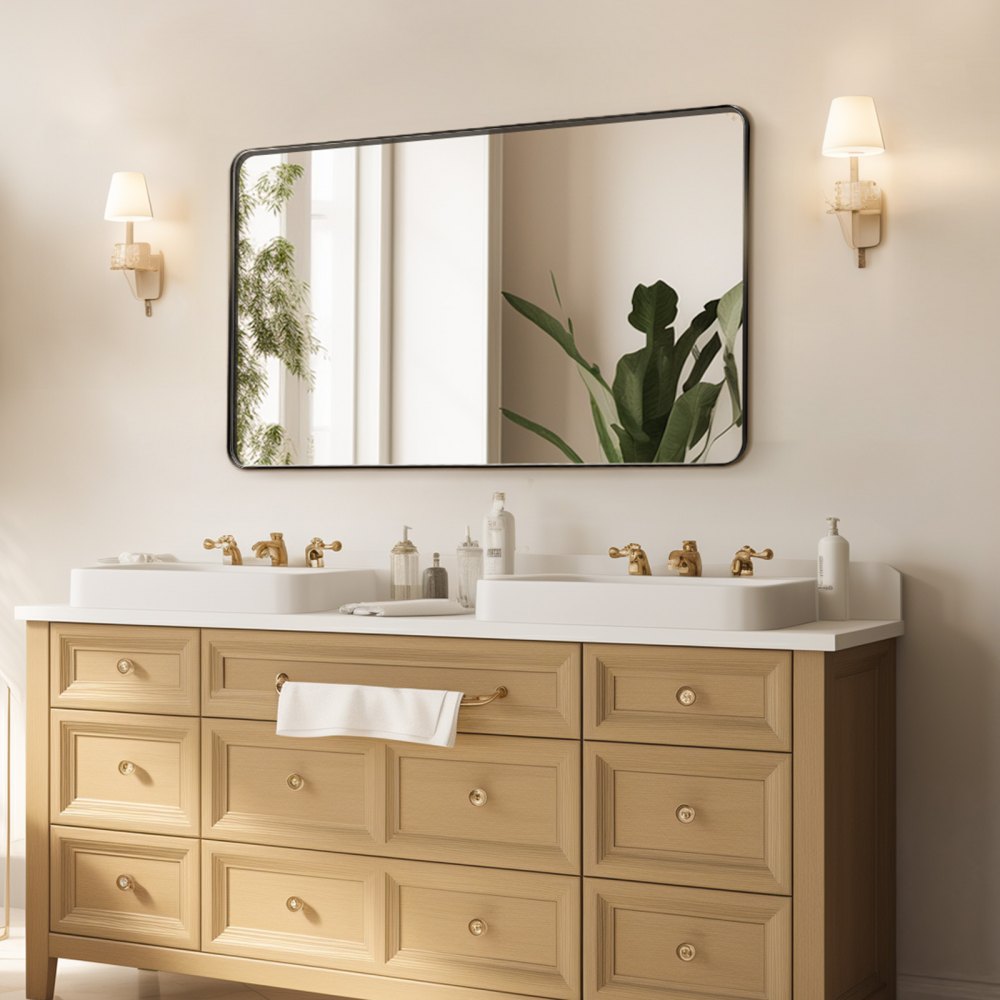 VEVOR Wall Mounted Makeup Mirror, 0.15" Thick, 24" x 36" Mirror with Aluminium Alloy Frame & Explosion-Proof Film, Scratch-Resistant Mirror with Z-Shaped Bracket, Fit for Bathroom/Bedroom/Living Room