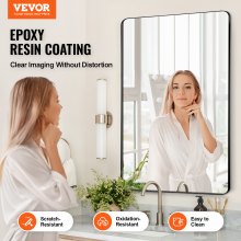 VEVOR Square Wall Mounted Mirror 24" x 36" Mirror with Aluminium Alloy Frame