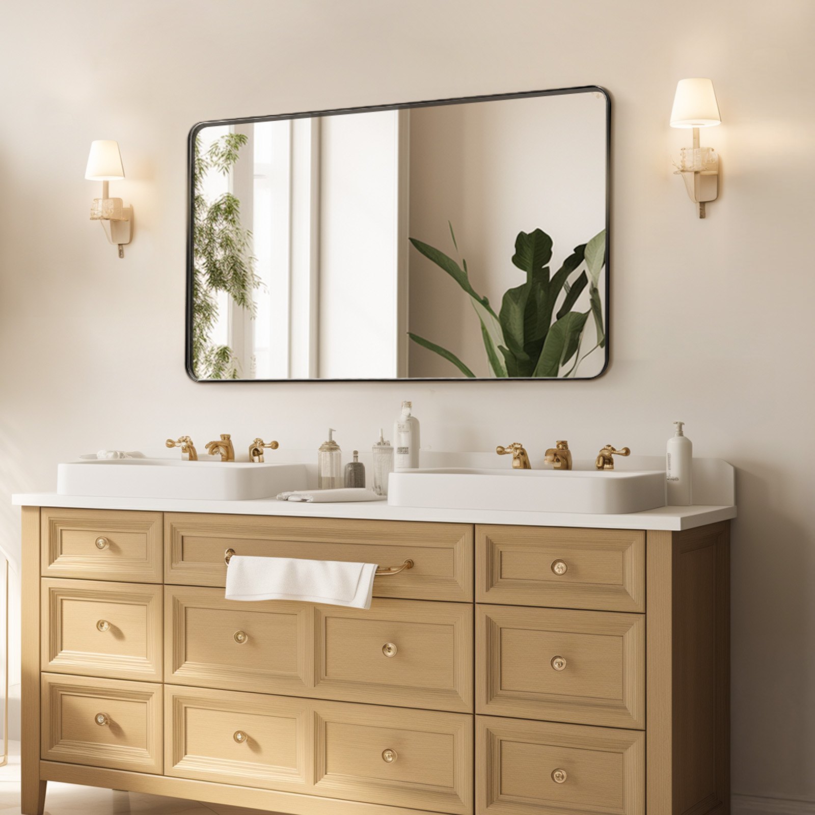 VEVOR Wall Mounted Makeup Mirror, 0.15" Thick, 24" x 36" Mirror with Aluminium Alloy Frame & Explosion-Proof Film, Scratch-Resistant Mirror with Z-Shaped Bracket, Fit for Bathroom/Bedroom/Living Room