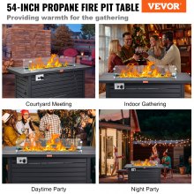 VEVOR Gas Fire Pit Table, 54 In 50000 BTU, Propane Outdoor Wicker Patio fire Pits with Carbon Steel Tabletop, Lava Rock, Glass Wind Guard, Cover, Add Warmth to Gathering on Garden Backyard, CSA Listed