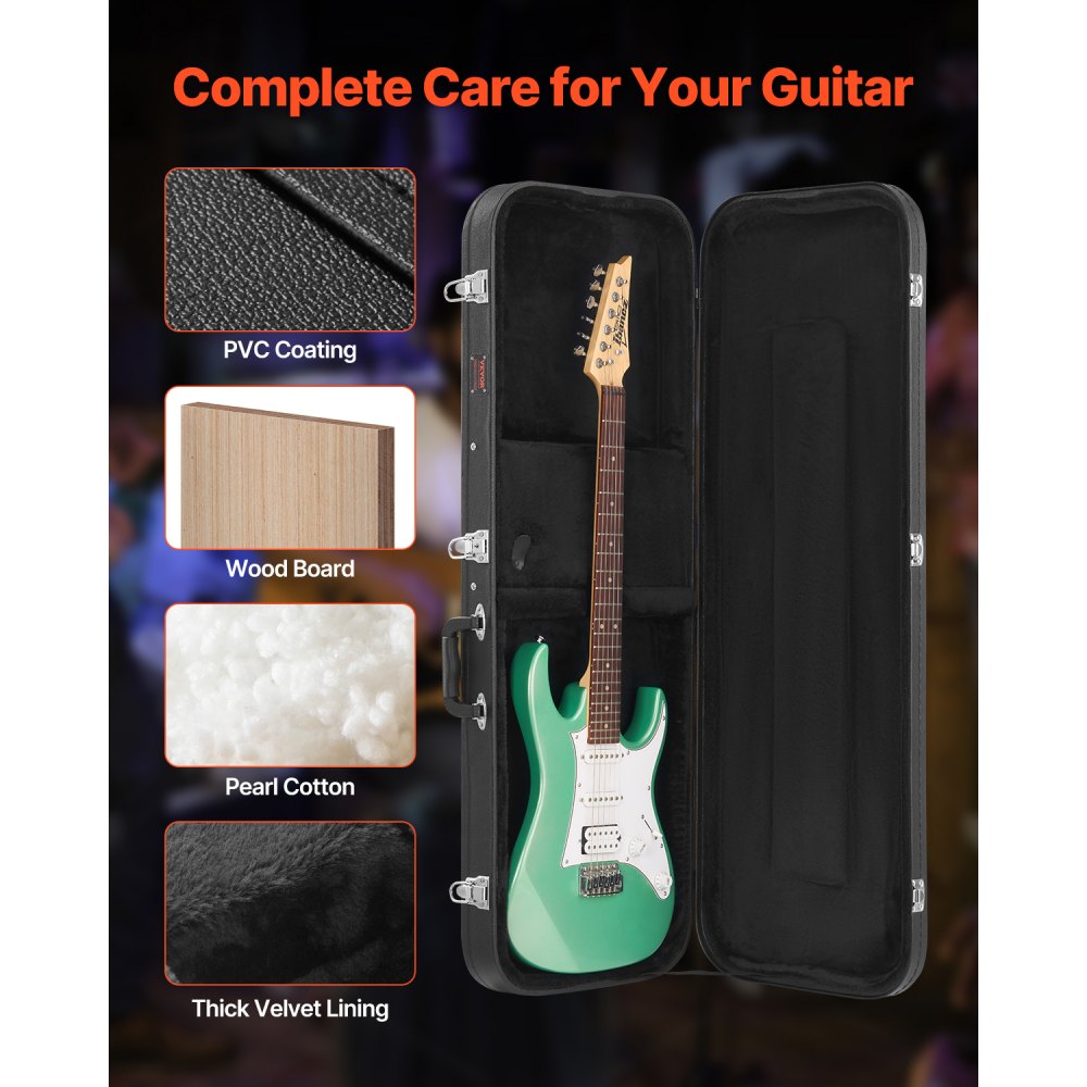 VEVOR Electric Guitar Hard Case, 1095 mm Rectangular Guitar Hard Case, With Lock Latch Keys Handle, PVC Padding Soft Lining Water-Resistant Hard Shell Guitar Cases, for 990 mm Electric Guitars, Black