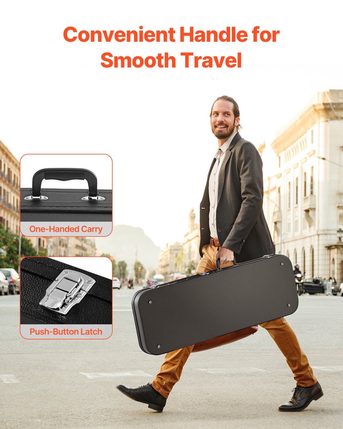 VEVOR Electric Guitar Hard Case, 43.11 in Rectangular Guitar Hard Case, With Lock Latch Keys Handle, PVC Padding Soft Lining Water-Resistant Hard Shell Guitar Cases, for 39 in Electric Guitars, Black