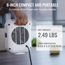 VEVOR Portable Electric Space Heater with Thermostat, 1000W/1500W 2-Level Adjustable Quiet Ceramic Heater Fan, 9 in Tip-Over Shutdown Flame-Retardant PP Small Heaters for Office Room Desk Indoor Use