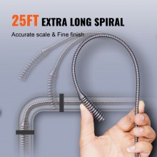 VEVOR Drain Auger, 25ft 1/4in Heavy Duty Flexible Drum Plumbing Drain Snake with Drill Adapter, Use Manually/Powered Steel Cable Clog Remover, Kitchen Bathrom Shower Sink with Gloves Autofeed Control