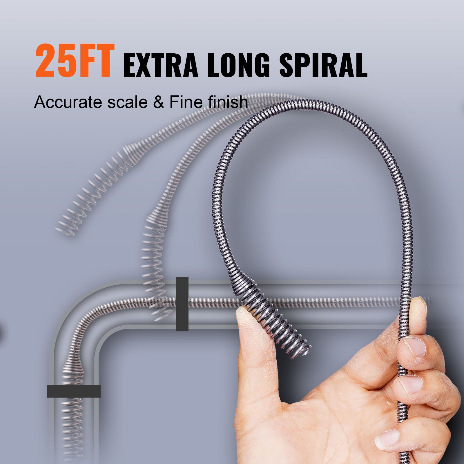 VEVOR Drain Auger 25 pés, encanamento cobra alimentação automática, encanadores cobra com acessório de broca, tubo cobra dreno entupimento removedor para cozinha banheiro pia chuveiro com mangueira protetora e luvas