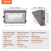 VEVOR 2PCs LED Wall Pack Lights, 100W 10800LM, 5000K Commercial Outdoor Lights Security Lighting Fixture, with Intelligent Light Sensing 180 LED beads Energy Saving for Garages Yards, IP65 Waterproof