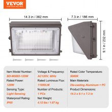 VEVOR LED Wall Pack Lights, 120W 11000LM, 5000K Commercial Outdoor Lights Security Lighting Fixture, with Intelligent Light Sensing 240 LED beads Energy Saving for Garages Yards, IP65 Waterproof
