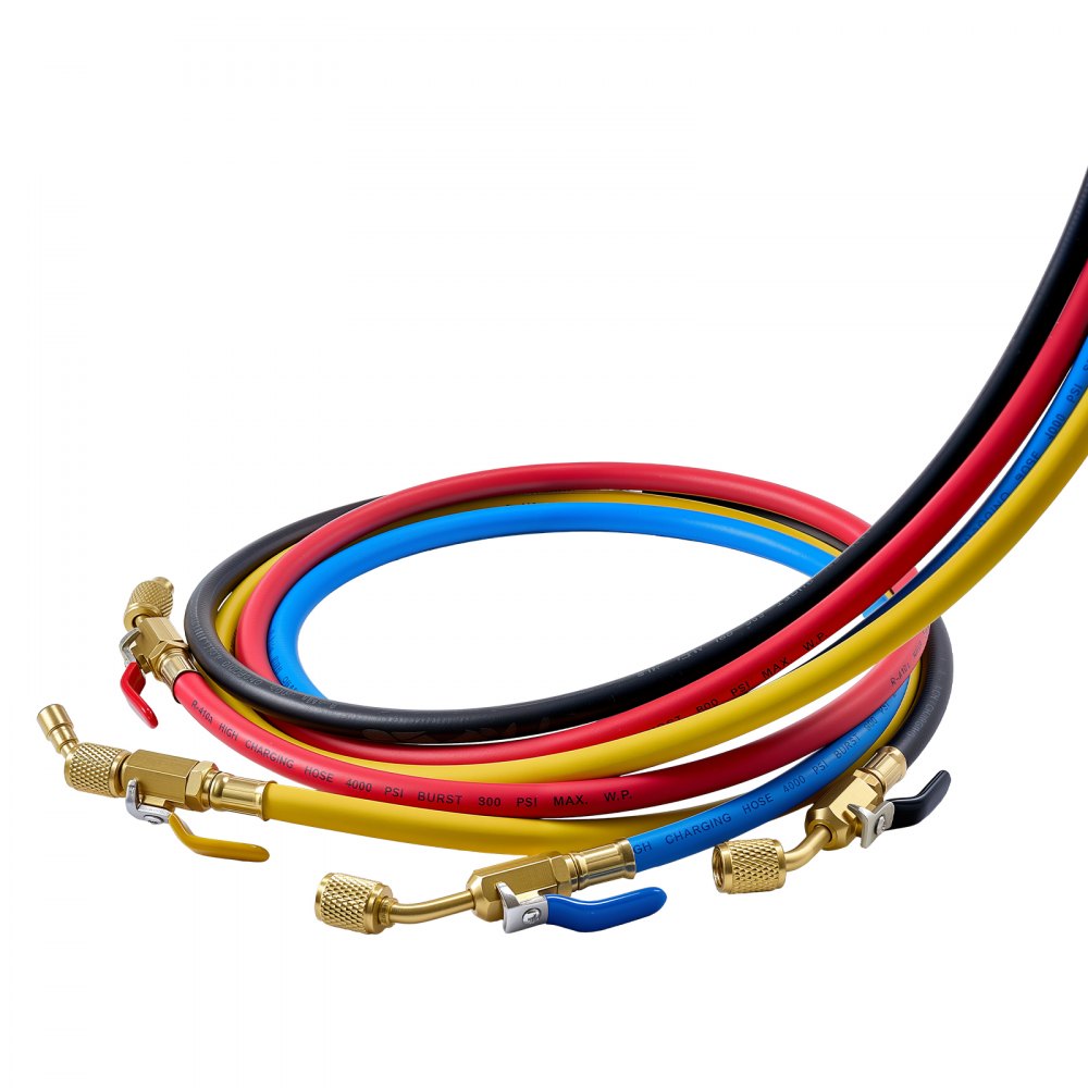 VEVOR AC Manifold Gauge Set for R22 R404A R410A R12 Refrigerants, 4 Way AC Gauges with 1.5 m Hoses for Automotive & Household Air Conditioning Maintenance, Evacuation Vacuuming Charging and Recovery