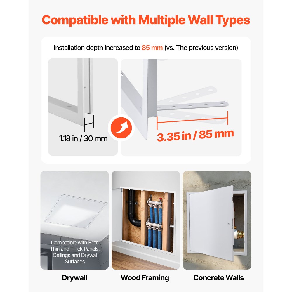 VEVOR Access Panel for Drywall & Ceiling, 24 x 24 Inch Plumbing Access Panels, Reinforced Access Door, Heavy-Duty Steel Wall Hole Cover, Easy Install Removable Hinged Panel for Wiring & Cables, Silver