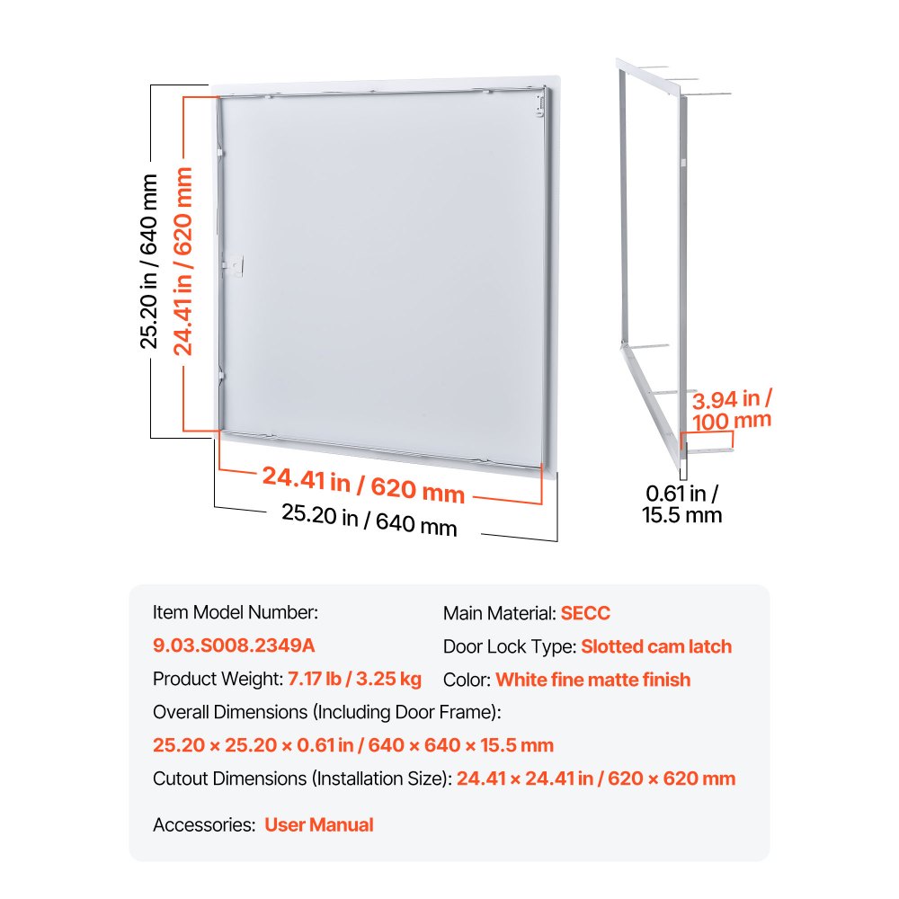 VEVOR Access Panel for Drywall & Ceiling, 613 x 613 mm Plumbing Access Panels, Reinforced Access Door, Heavy-Duty Steel Wall Hole Cover, Easy Install Removable Hinged Panel for Wiring & Cables, Silver