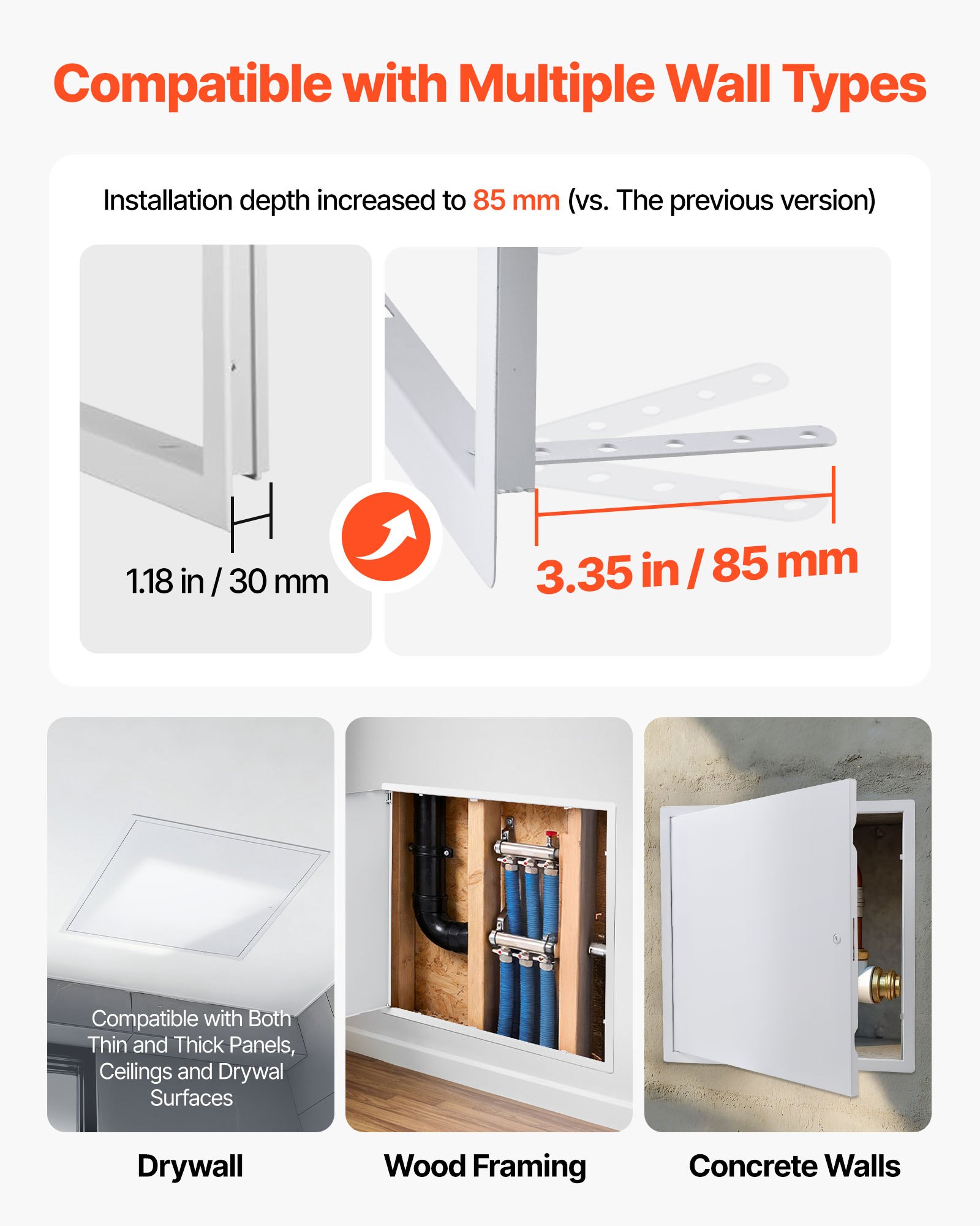 VEVOR Access Panel for Drywall & Ceiling, 24 x 24 Inch Plumbing Access Panels, Reinforced Access Door, Heavy-Duty Steel Wall Hole Cover, Easy Install Removable Hinged Panel for Wiring & Cables, Silver