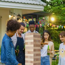 Tumbling Timber Toy 54 Blocks Medium Tumble Tower Block Game Pine Wood Bag