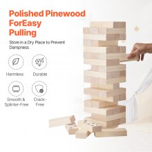 VEVOR Tumbling Timber Toy 54 Blocks Medium Tumble Tower Block Game Pine Wood Bag