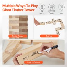 VEVOR Tumbling Timber Toy 54 Blocks Stor Tumble Tower Blocks Game Pine Wood Bag