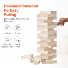 VEVOR Tumbling Timber Toy 54 Blocks Stor Tumble Tower Blocks Game Pine Wood Bag