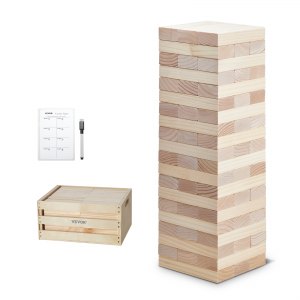 Jeu de construction en bois, 60 blocs géants, tour de jeu en pin avec caisse de rangement et tableau de bord, jeu d'empilage en bois, jeux familiaux pour intérieur/extérieur