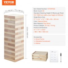 VEVOR Tumbling Timber Toy 60 Blocks Giant Tumble Tower Blocks Game Pine Wood Box