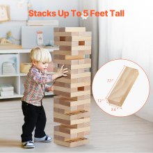 VEVOR Tumbling Timber Toy 60 Blocks Giant Tumble Tower Blocks Game Pine Wood Bag