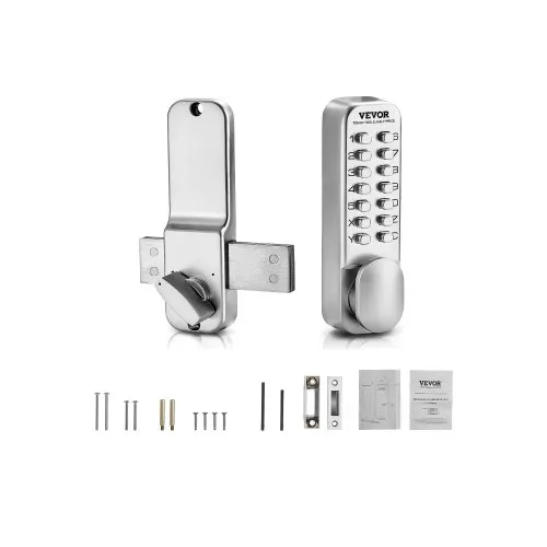 VEVOR Mechanical Keyless Entry Door Lock, 14 Key Mechanical Door Lock, Mechanical Keypad Door Lock with Adjustable Thumb Knob, Single-Side Zinc Alloy Waterproof Keyless Gate Lock, for Home Office