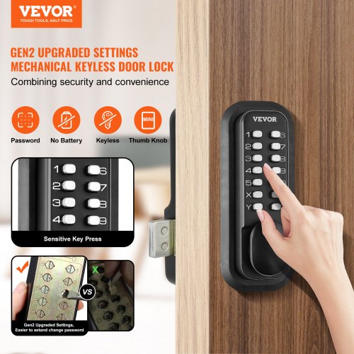 Elemake MKS001 Mechanical Keyless Door Lock – Full Size, Waterproof, Bump Proof (Stainless Steel 304)