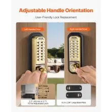 VEVOR Mechanical Keyless Entry Door Lock, 14 Key Mechanical Door Lock, Mechanical Keypad Door Lock with Handle, Double-Sided Stainless Steel Waterproof Keyless Gate Lock, for Home Office Fence Garage
