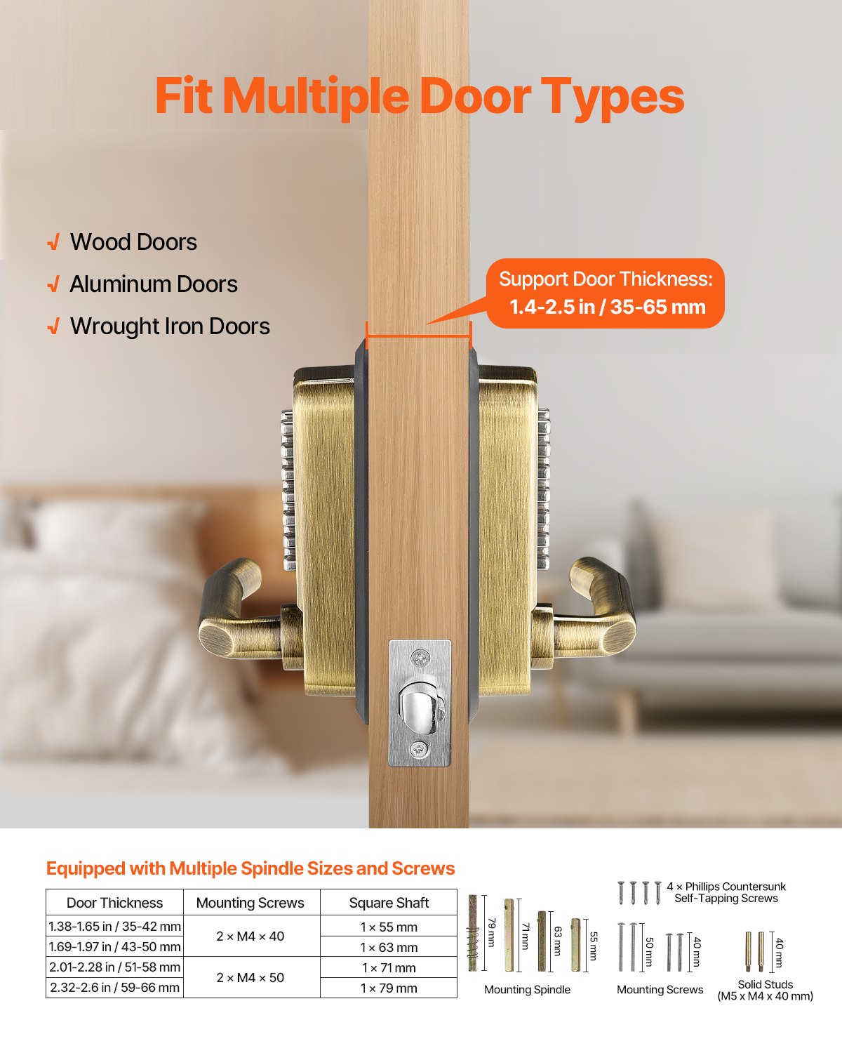 VEVOR Mechanical Keyless Entry Door Lock, 14 Key Mechanical Door Lock, Mechanical Keypad Door Lock with Handle, Double-Sided Stainless Steel Waterproof Keyless Gate Lock, for Home Office Fence Garage