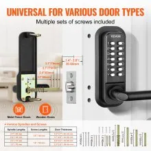 VEVOR Mechanical Keyless Entry Door Lock, 14 Digit Keypad, Embedded Outdoor Gate Door Locks Set with Keypad and Handle, Water-proof Zinc Alloy, Easy to Install, for Garden, Garage, Storage Shed, Yard