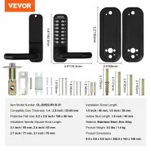 VEVOR Mechanical Keyless Entry Door Lock, 14 Digit Keypad, Embedded Outdoor Gate Door Locks Set with Keypad and Handle, Water-proof Zinc Alloy, Easy to Install, for Garden, Garage, Storage Shed, Yard