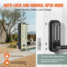 VEVOR Mechanical Keyless Entry Door Lock, 14 Digit Keypad, Double-sided Embedded Outdoor Gate Door Locks Set with Keypad and Handle, Water-proof Zinc Alloy, Easy to Install, for Garden, Yard, Garage