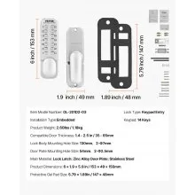 VEVOR Mechanical Keyless Entry Door Lock, 14 Key Mechanical Door Lock, Mechanical Keypad Door Knob, Single-Side Stainless Steel Waterproof Keyless Gate Lock, for Home Office Outdoor Fence Garage Yard