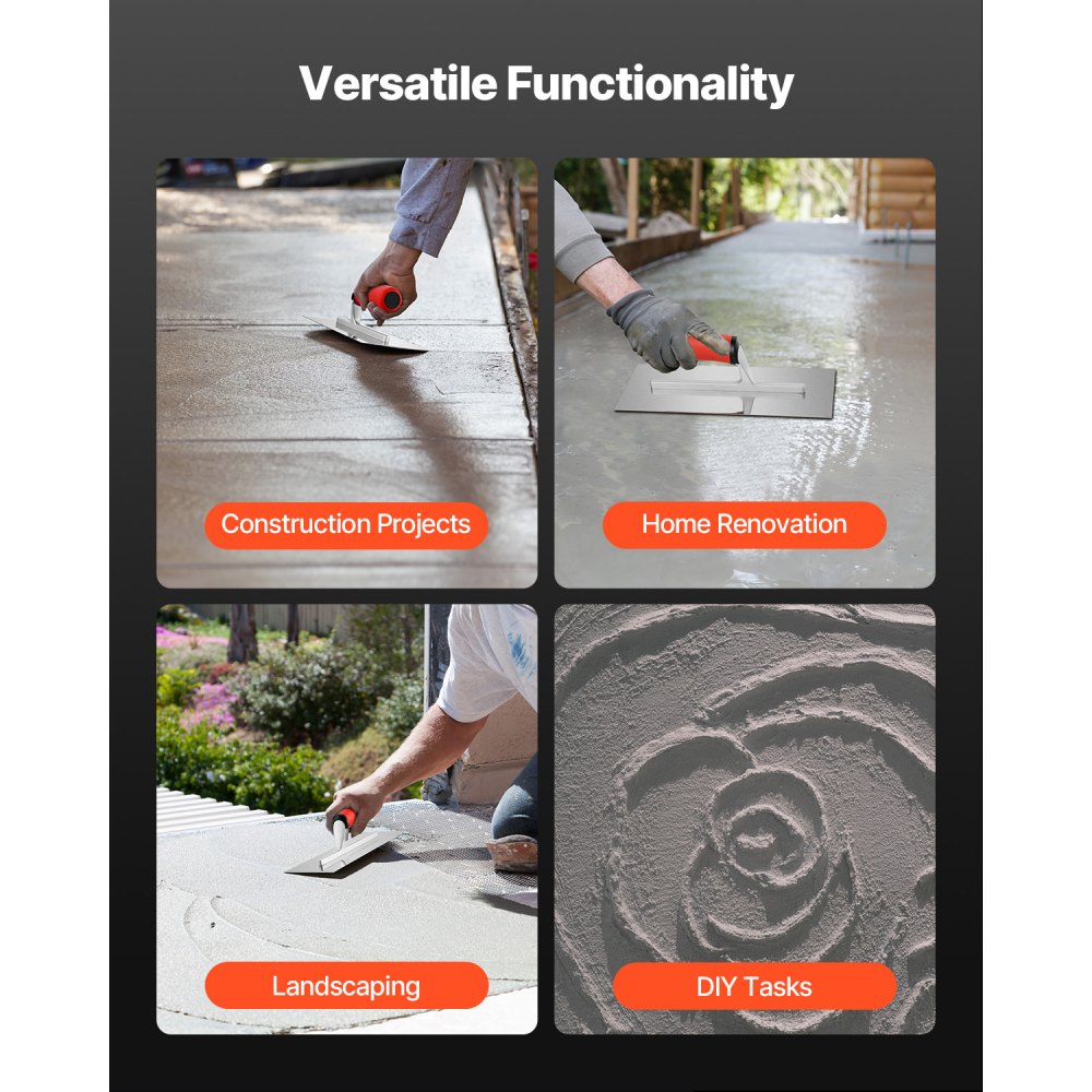 VEVOR Tile Tools, Stainless Steel Flat Finishing Trowel, 10.9 x 4.4 in Concrete Cement Drywall Plastering Tile Masonry Construction Hand Tools with Handle, for Apply, Spread, Flatten, Smooth, Polish