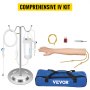 VEVOR Kit de brazo de práctica intravenosa hecho de PVC, brazo de flebotomía de material de látex con soporte de infusión, brazo de práctica para flebotomía con bolso de almacenamiento, kit de brazo de práctica intravenosa para práctica de punción venosa