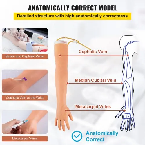 VEVOR 12 PCS Phlebotomy Practice Kit, IV Venipuncture Intravenous Training, High Simulation IV Practice Arm Kit with Carrying Bag, Practice and Perfect IV Skills, for Students Nurses and Professionals